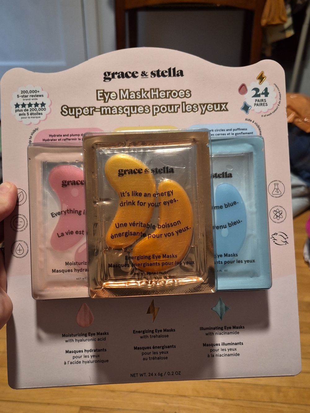 NEW IN BOX - grace & stella Eye Mask Heroes Trio - Pink, Yellow, Blue Pack